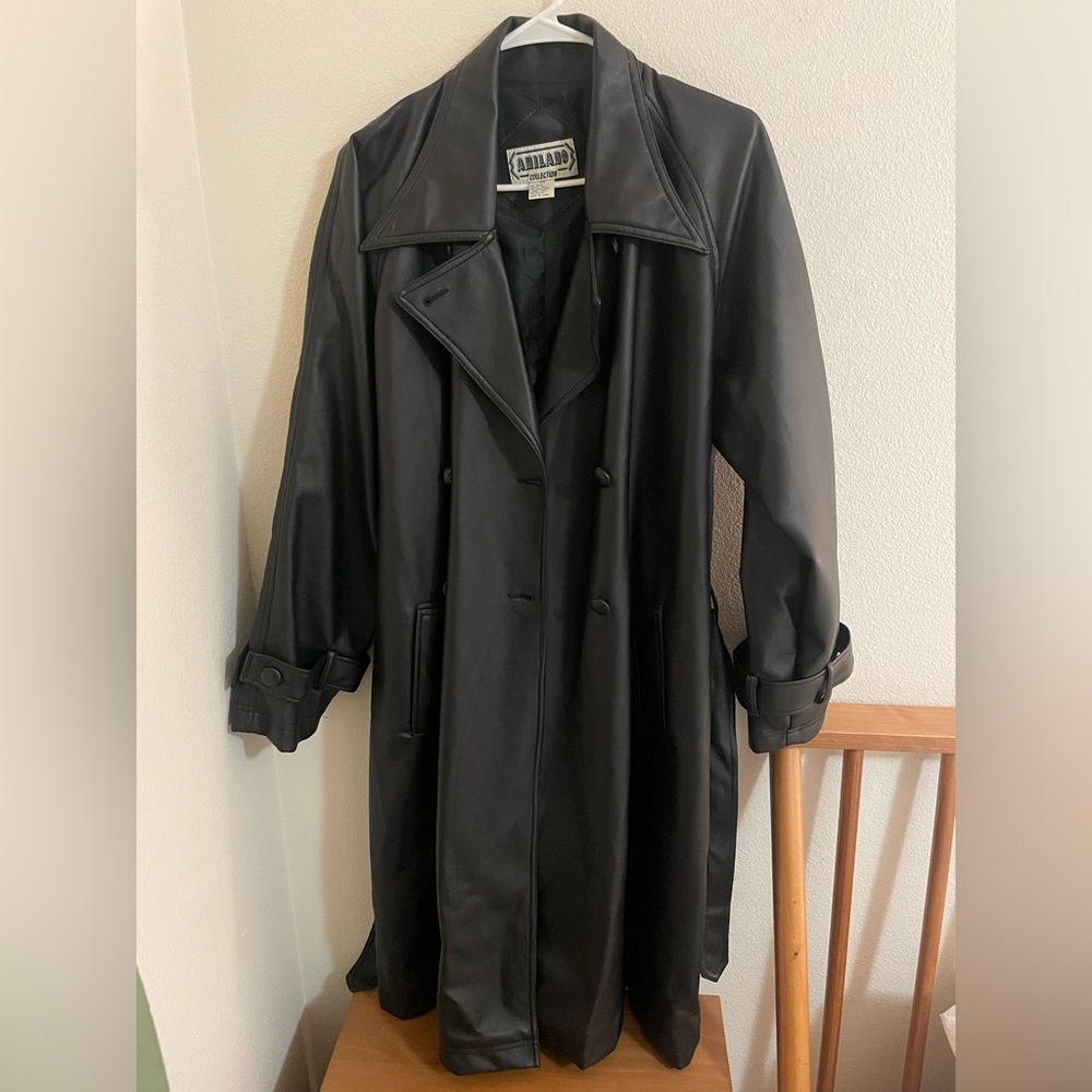 Vintage Faux Leather Trench Coat